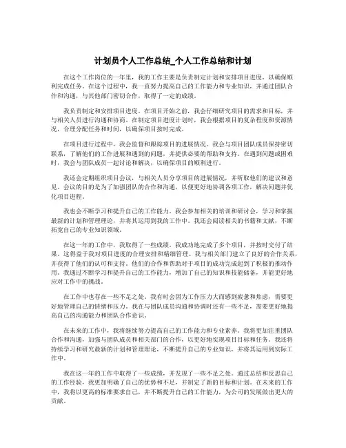 计划员个人工作总结_个人工作总结和计划