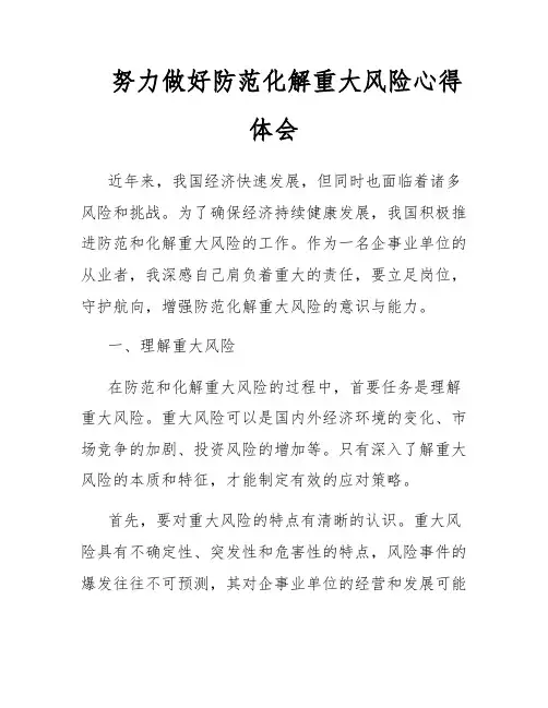 努力做好防范化解重大风险心得体会