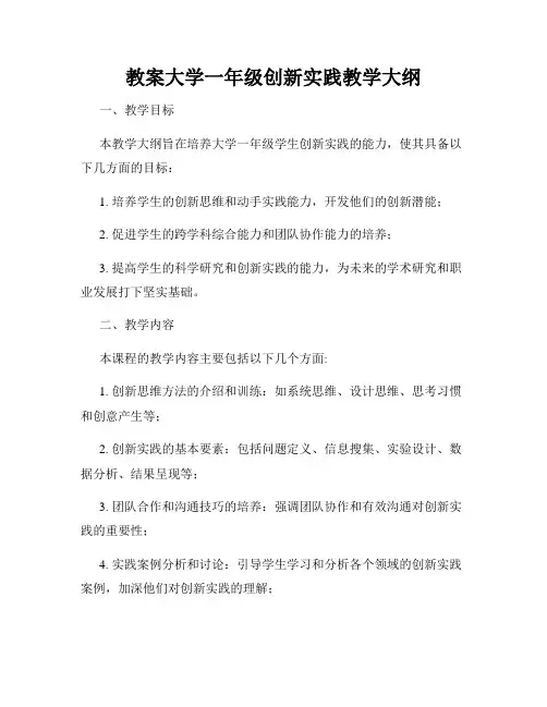 教案大学一年级创新实践教学大纲