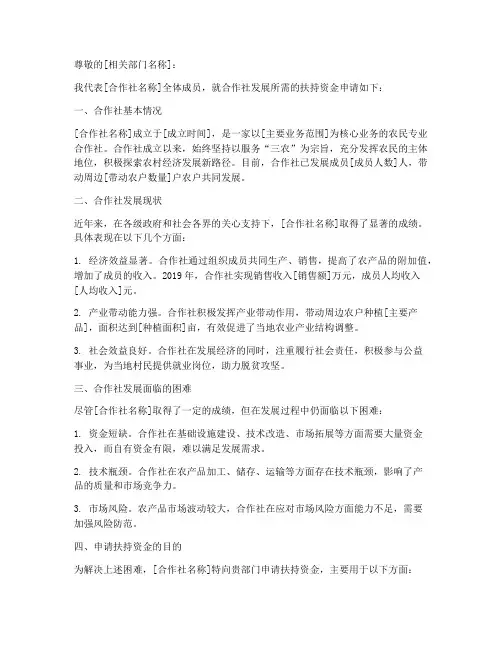合作社扶持资金申请书