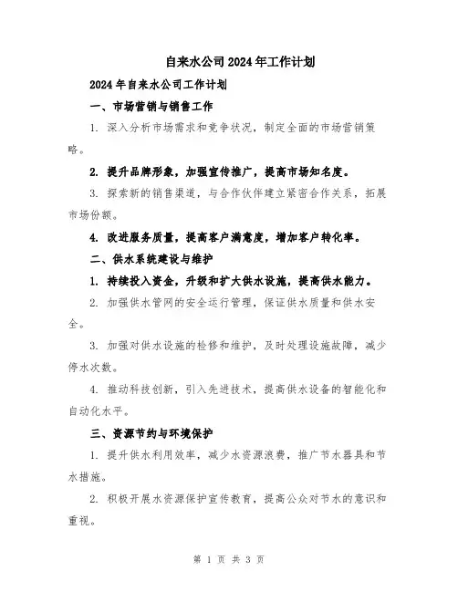 自来水公司2024年工作计划