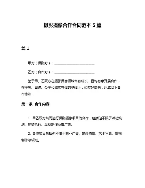 摄影摄像合作合同范本5篇