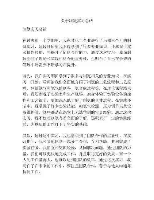 关于制氨实习总结