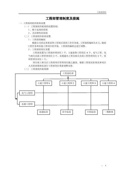 工程部管理制度及措施