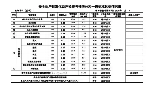 2020版煤矿安全生产标准化管理体系评分表及评分自动生成计算分数