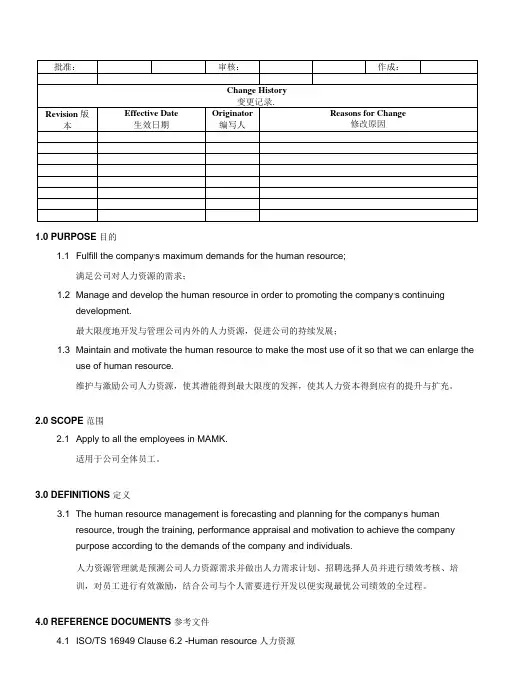 Human Resource Management人力资源管理程序(中英文)