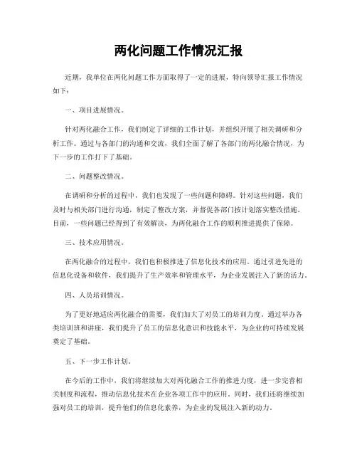 两化问题工作情况汇报