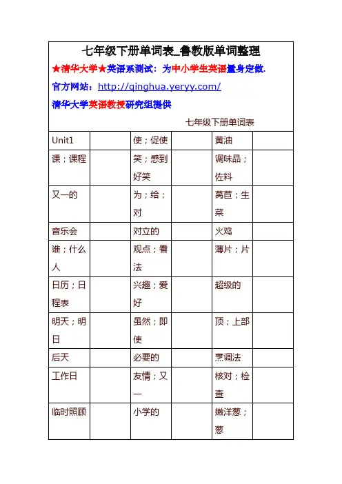 七年级下册单词表_鲁教版单词整理