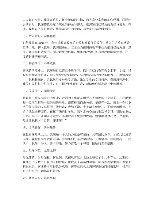教师演讲稿_工作经历