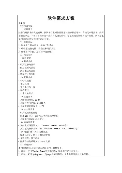 软件需求方案