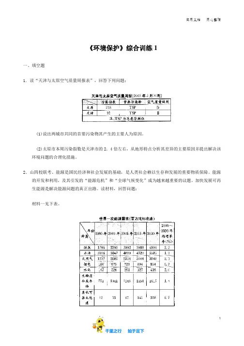 高中地理：《环境保护》综合训练(5套)