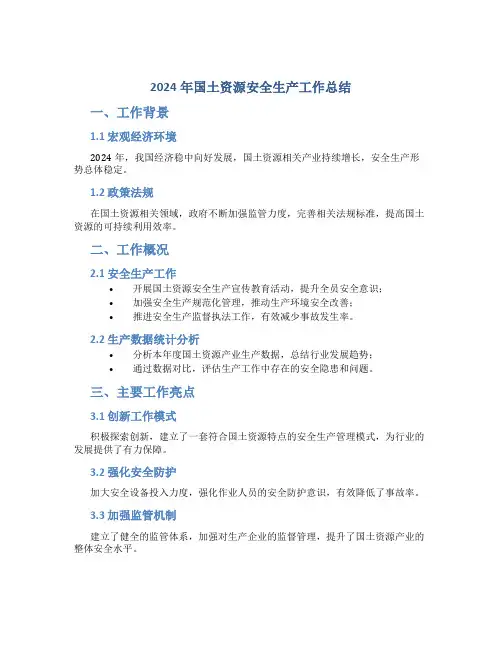 2024年国土资源安全生产工作总结