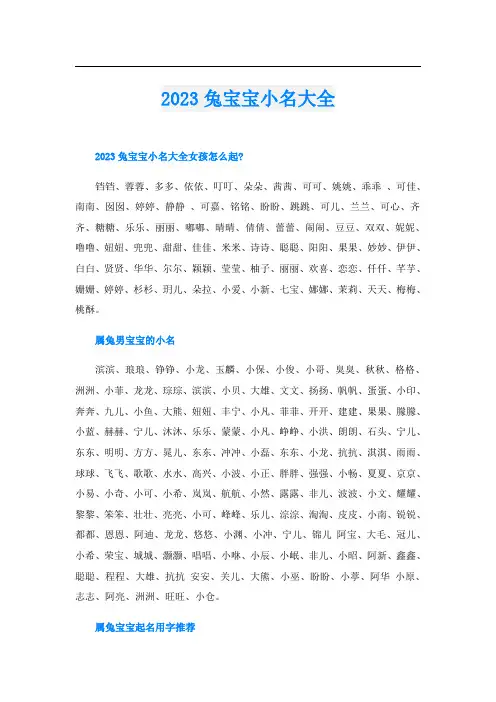 2023兔宝宝小名大全