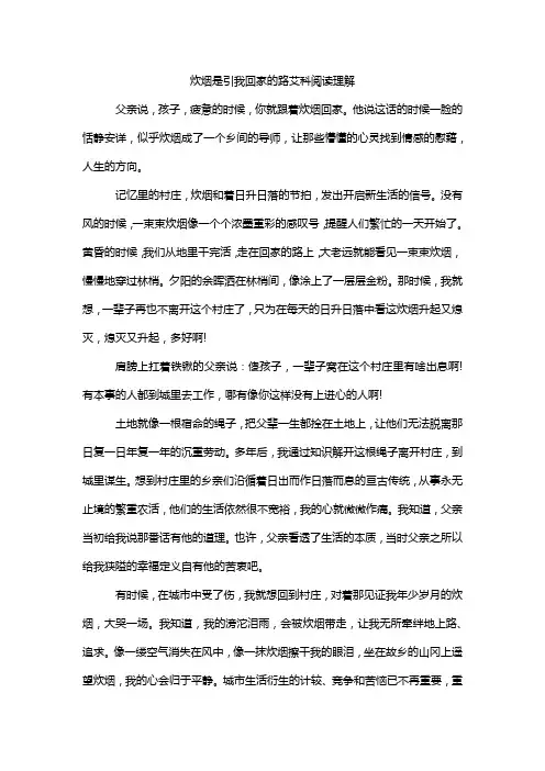 炊烟是引我回家的路艾科阅读理解