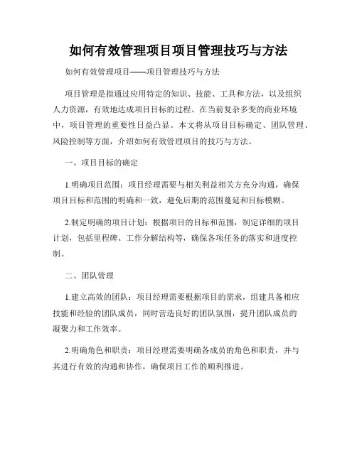 如何有效管理项目项目管理技巧与方法