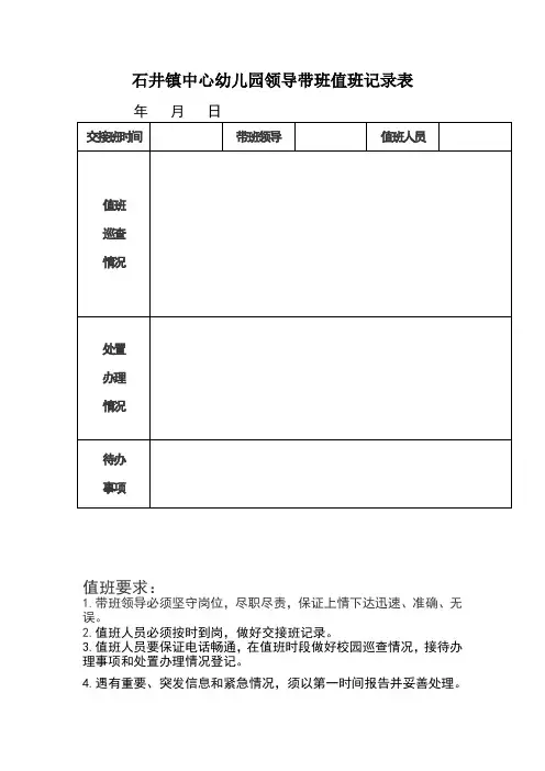 幼儿园疫情防控期间领导带班值班记录表(1)