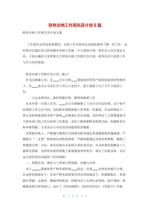 财务出纳工作报告及计划5篇