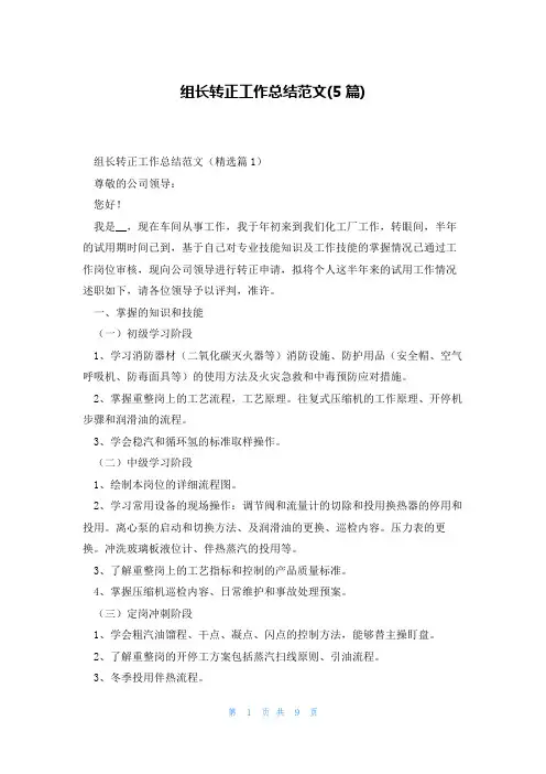 组长转正工作总结范文(5篇)