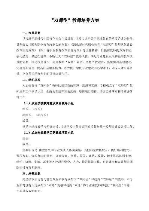 “双师型”教师培养方案