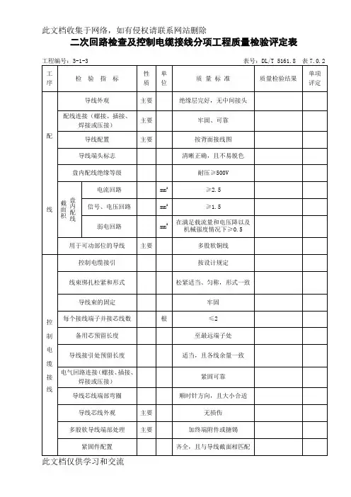 DLT 5161.8表7.0.2二次回路检查及控制电缆接线分项工程质量检验评定表1资料