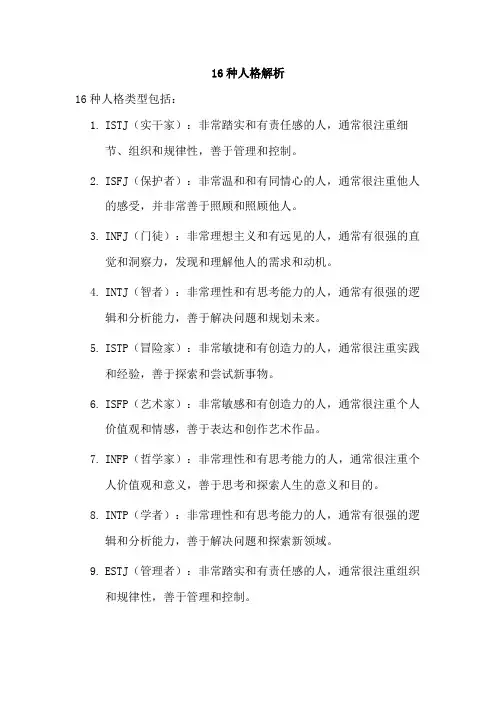 16种人格解析