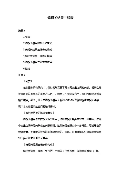 偏相关结果三线表