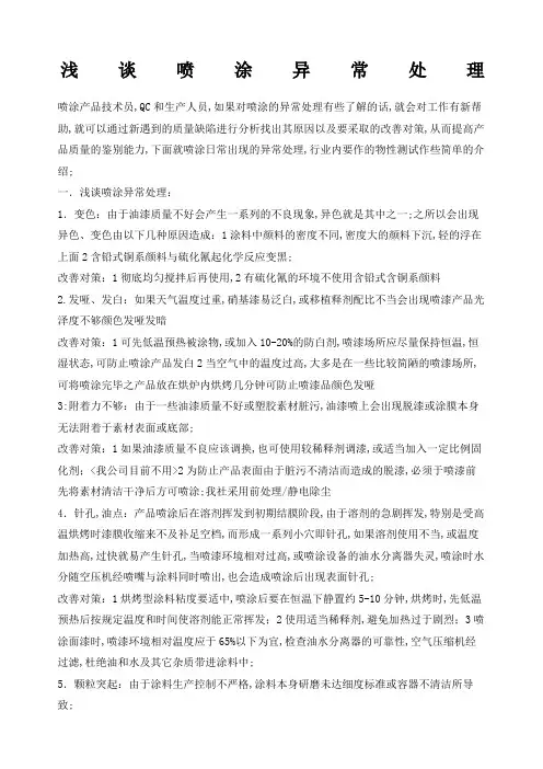 塑胶产品喷涂异常的处理