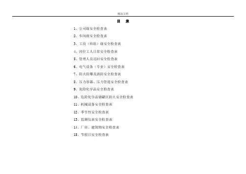 化工企业公司安全检查表(综合、车间、专业、班组等)