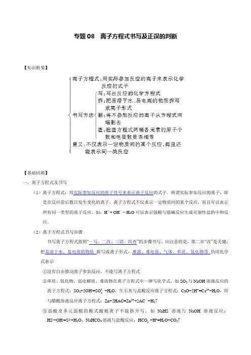 专题08离子方程式书写及正误判断(学生版)