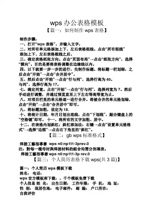wps办公表格模板