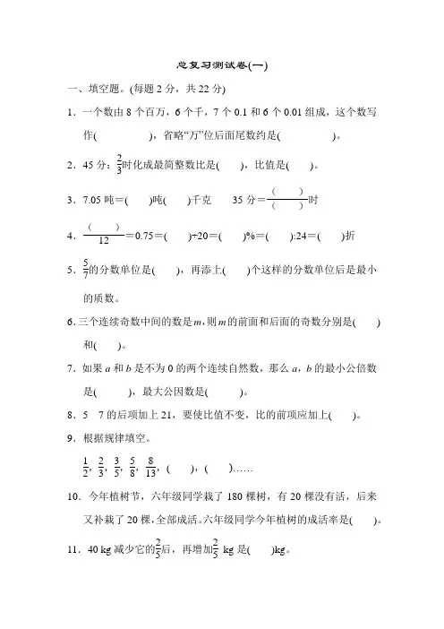 六年级下册数学试题-总复习测试卷(一) (含答案)人教版