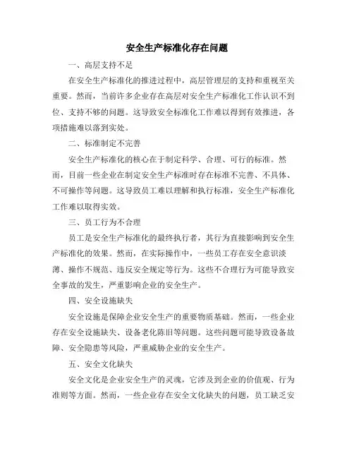 安全生产标准化存在问题
