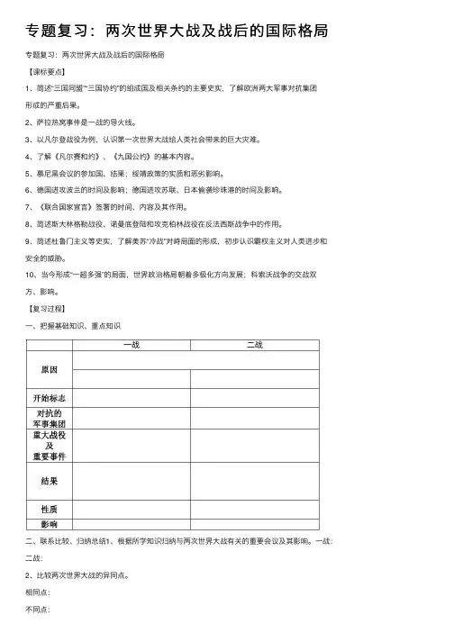 专题复习：两次世界大战及战后的国际格局
