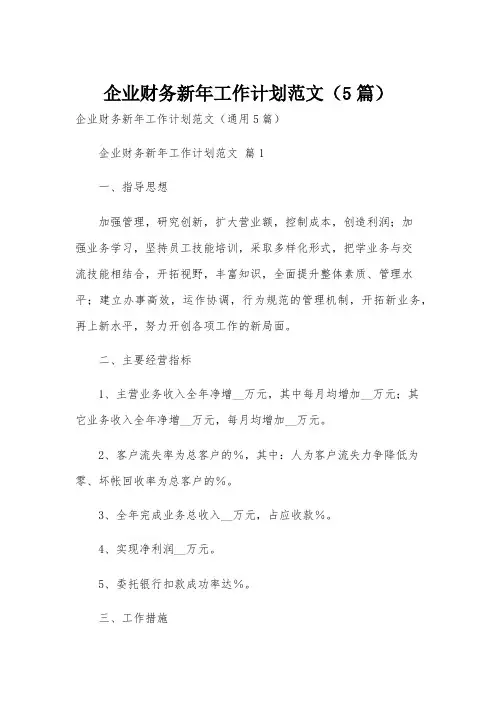 企业财务新年工作计划范文(5篇)