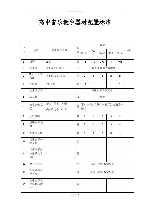高中音乐教学器材配置标准