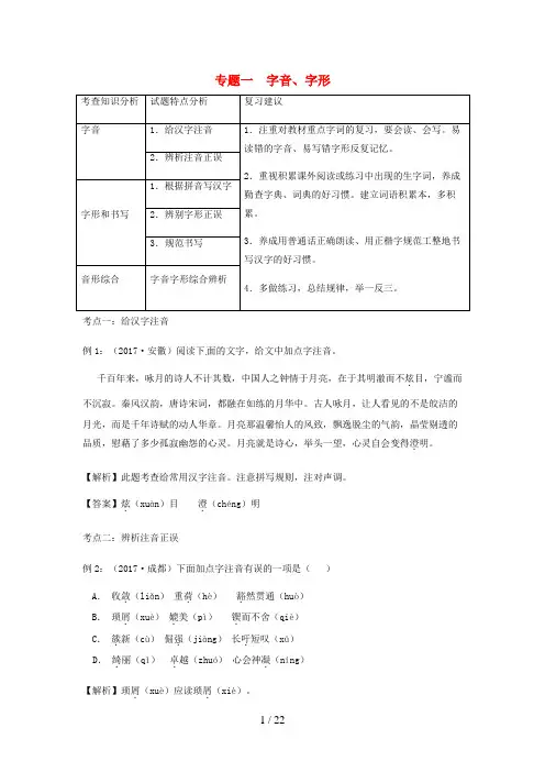 中考语文复习专题一字音、字形(含解析)