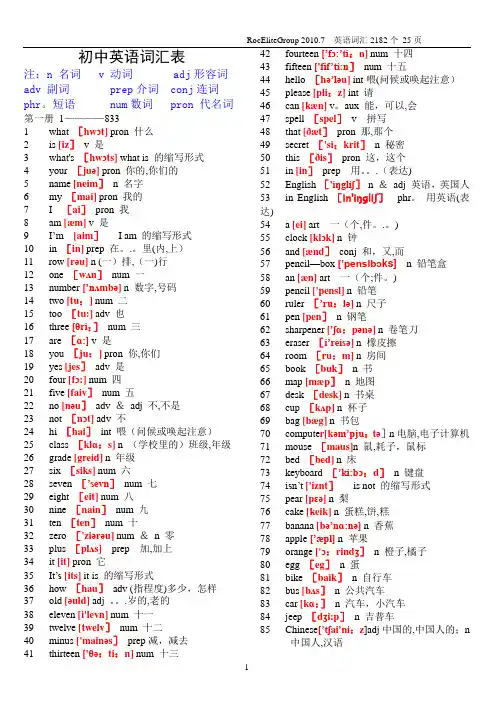 初中英语单词表大全2182个带音标