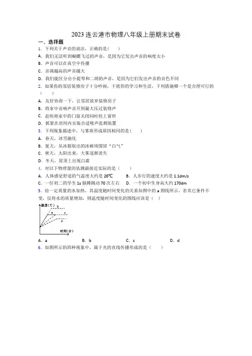 2023连云港市物理八年级上册期末试卷