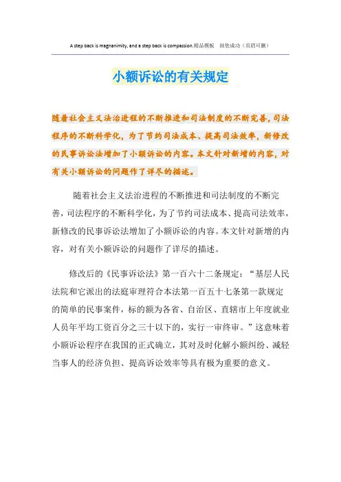 小额诉讼的有关规定