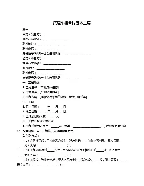 搭建车棚合同范本三篇
