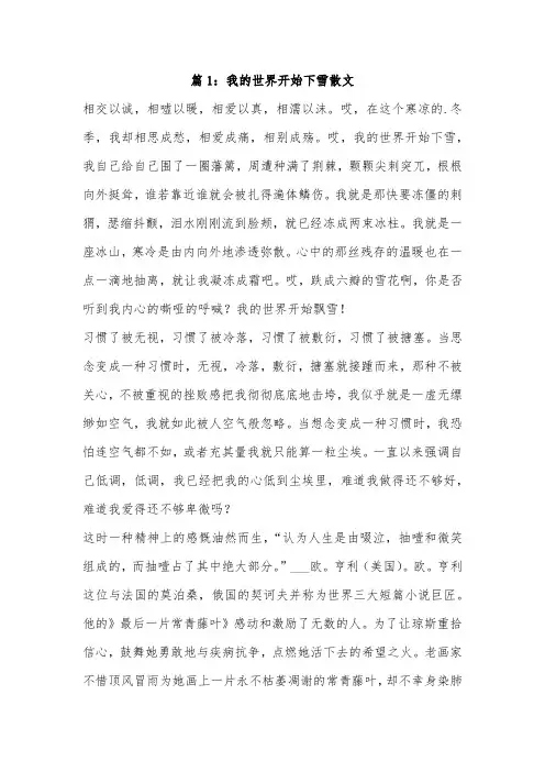 我的世界下雪了四年级作文450字