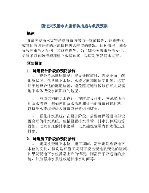 隧道突发涌水灾害预防措施救援预案