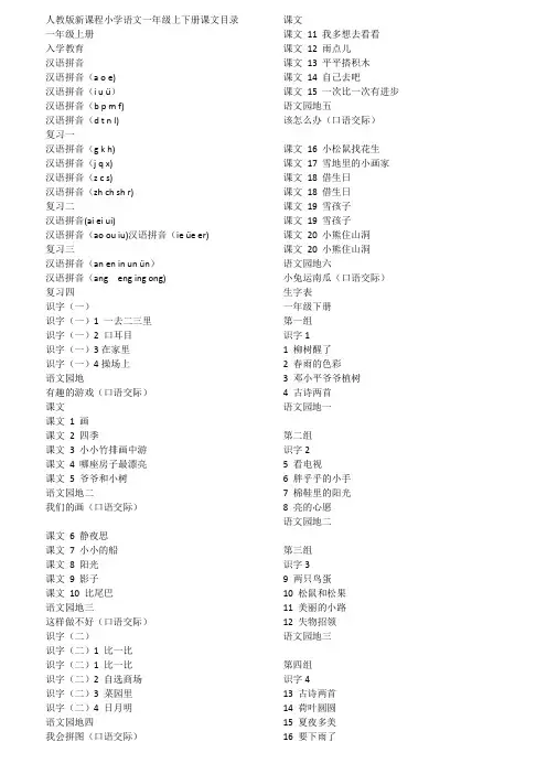 小学语文一年级至六年级目录(人教版)