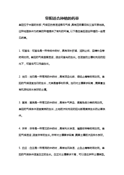 阜阳适合种植的药草