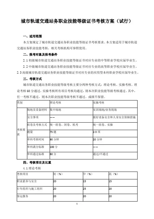 城市轨道交通站务职业技能等级证书考核方案