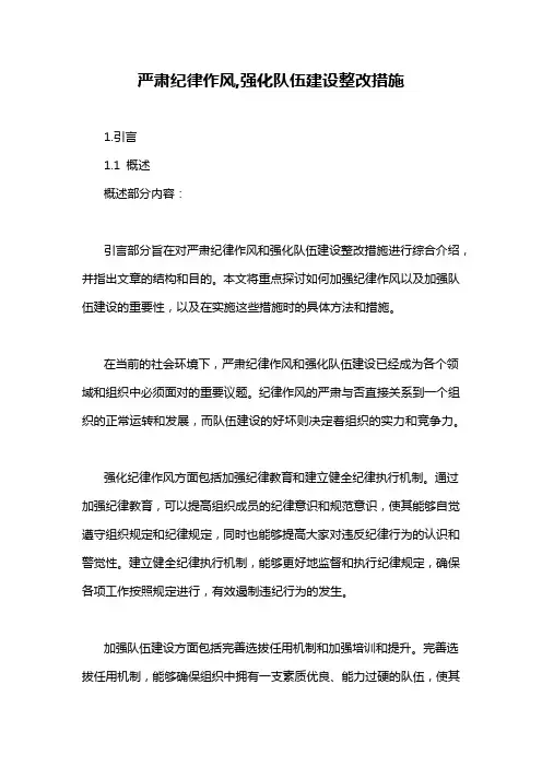 严肃纪律作风,强化队伍建设整改措施
