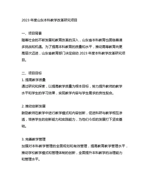 2023年度山东本科教学改革研究项目