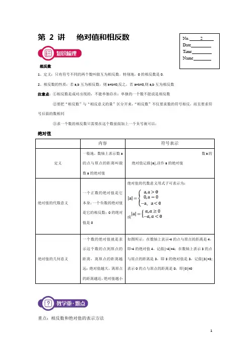 绝对值和相反数讲义