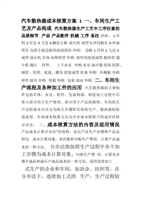 汽车散热器产品成本核算方案1