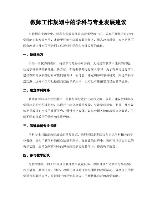 教师工作规划中的学科与专业发展建议